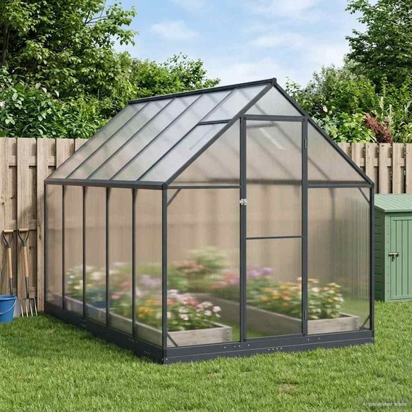 vidaXL Garten Gewächshaus mit Tür Anthrazit 183,5 x 303,5 x 207 cm 3433043