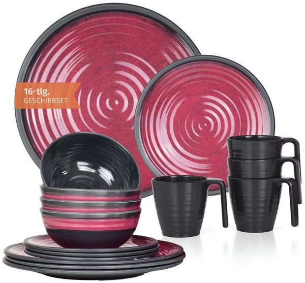 Moritz Geschirr-Set Camping Geschirr Stone Red Geschirr 16 tlg.