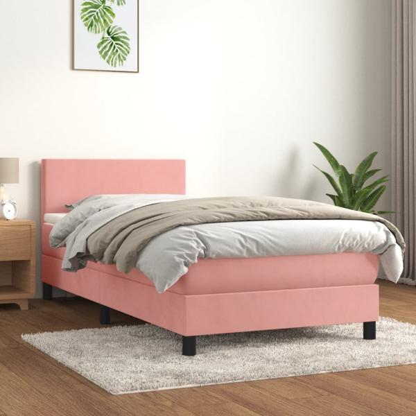 vidaXL Boxspringbett mit Matratze Rosa 90x200 cm Samt, Härtegrad: H2 [3141166]