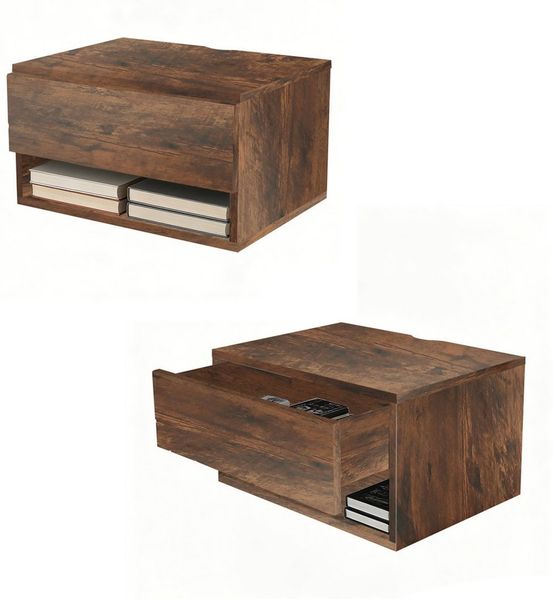 JEOBEST Nachttisch Schwebender Nachttisch, Nachtschrank Wandmontage, Seitentisch Regale, (2-St, Hängeschrank) offenes Regal + Schublade, Platzsparendes