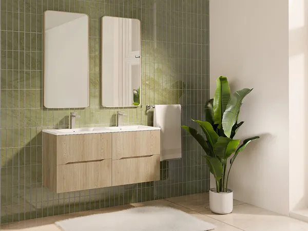 Vente-unique - ORISO Waschbeckenmöbel Holz, Platte Beige - B 46 cm x H 57 cm x L 120 cm