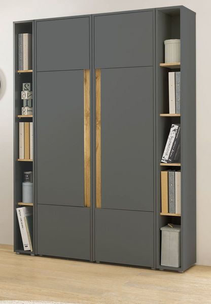 Aktenschrank Set Center in grau matt und Eiche Wotan 140 x 200 cm