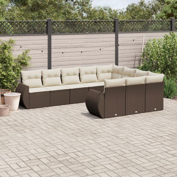 vidaXL 10-tlg. Garten-Sofagarnitur mit Kissen Braun Poly Rattan 3221892