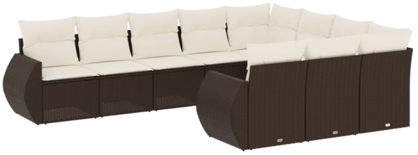 vidaXL 10-tlg. Garten-Sofagarnitur mit Kissen Braun Poly Rattan 3221892