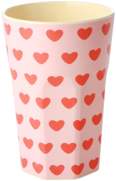 rice Becher Rice Melamin Becher Groß Rosa mit Roten Herzen, Melamin