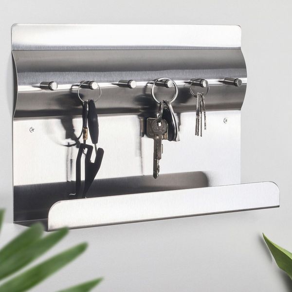 RICOO Garderobenleiste Schlüsselbrett mit Ablage Schlüsselhaken MB6001 Schlüsselhalter (Key Holder Aufbewahrung, 1 St, Halter für Schlüssel), Edelstahl Schlüsselboard mit 3 Stk. Magnete