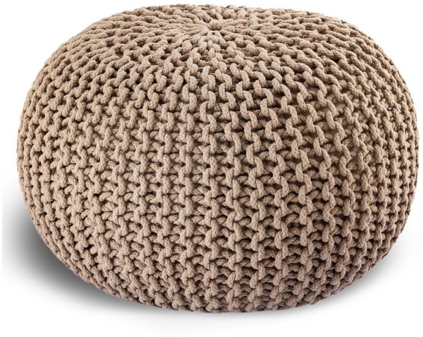 casamia Pouf Ø 55 o. 45 cm Sitzpouf Strickhocker Sitzpouf Bodenkissen nachhaltig Grobstrick Optik Größe ø 55 cm, Farbe beige Bild 5