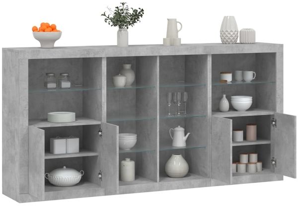 vidaXL Sideboard mit LED-Leuchten Betongrau 202x37x100 cm 3209187