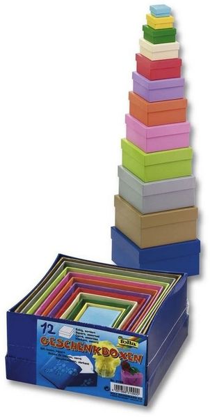 Folia Geschenkschachtel -eckig- - bunt 12-teilig Größen und Farben sor