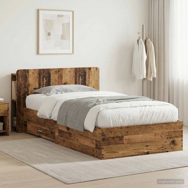 vidaXL Bettgestell mit Stauraum Altholz 100 x 200 cm Holzwerkstoff 3433721