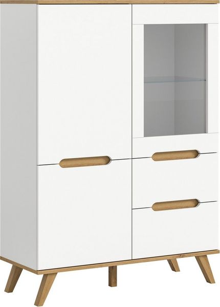 Home affaire Highboard Alesund, Höhe 140cm, 2 Türen, 1 Schubkasten,konischer Fuß, Scandi-Look, Anrichte, Schrank, Kommode, Midischrank, Wohnmöbel, Wohnzimmer