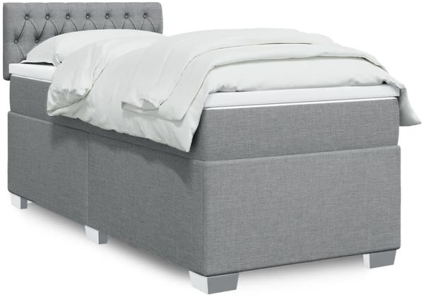 vidaXL Boxspringbett mit Matratze Hellgrau 90x200 cm Stoff 3288078