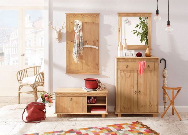 Home affaire Garderobenpaneel Indra, aus massiver Kiefer, FSC®, 8 Haken, dezentes Ornament