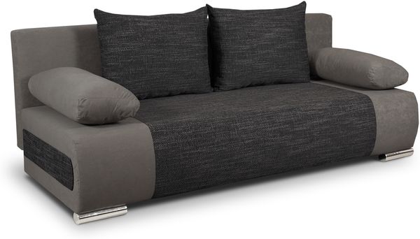 Schlafsofa Naki - Sofa mit Schlaffunktion und Bettkasten, Bettsofa, Couch (Grau + Schwarz (Alova 36 + Berlin 02)) Bild 2