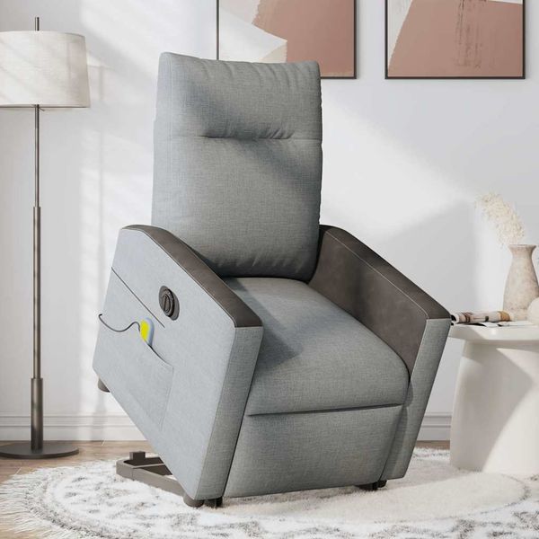 vidaXL Elektrischer Massagesessel mit Aufstehhilfe Hellgrau Stoff 3324073