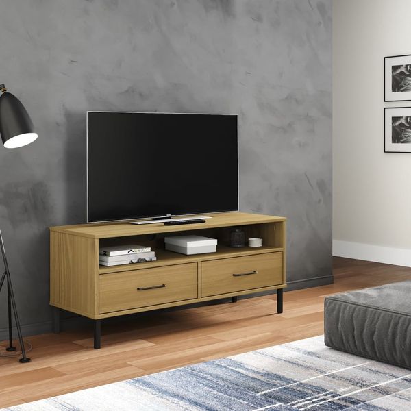 vidaXL TV-Schrank OSLO mit Metallbeinen Braun Massivholz Kiefer [351024]