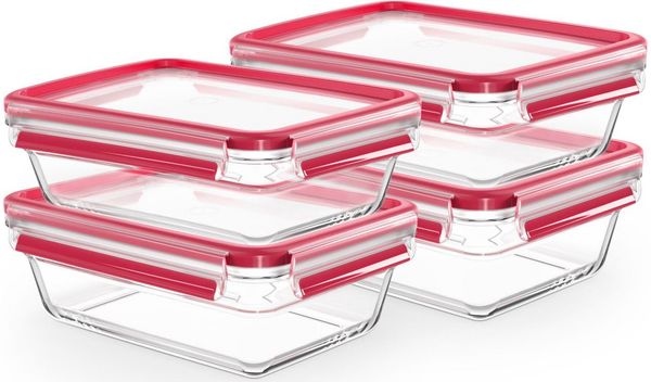 Emsa Frischhaltedose Clip&Close, Made in Germany, Glas, (4-tlg), backofen-, gefrierfest, mikrowellengeeignet, (4 Dosen mit Deckel)