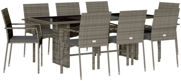vidaXL 9-tlg. Garten-Essgruppe mit Kissen Grau Poly Rattan 3213497