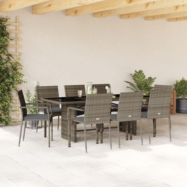 vidaXL 9-tlg. Garten-Essgruppe mit Kissen Grau Poly Rattan 3213497