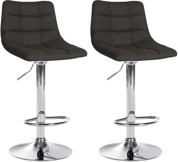 Barhocker 2er Set DUBAI - Dunkelgrau, Stoff, Chrom Barhocker mit Lehne Barstuhl Tresenhocker Tresenstuhl Kneipenhocker Kneipenstuhl