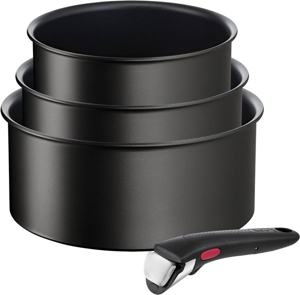 Tefal Topf-Set Ingenio Unlimited, Kasserollen Set abnehmbarer Griff, Induktion, Aluminium (Set, 4-tlg, 3x Kasserollen 16/18/20 cm, 1x abnehmbarer Griff), stapelbar, platzsparend, Topfset mit Antihaftversiegelung, L76391