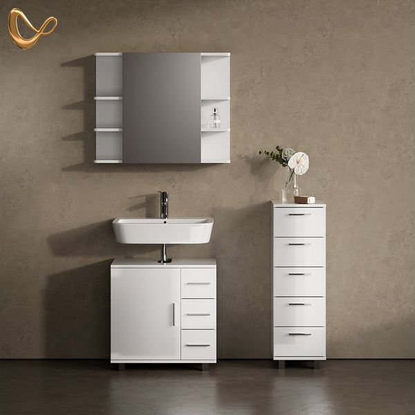 Livinity® Midischrank Eisak, Weiß Hochglanz, 30 x 95 cm (1-St)