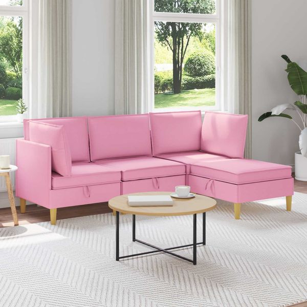 vidaXL Modular Sofa Set mit Stauraum 4 pcs Rosa Stoff 3413725