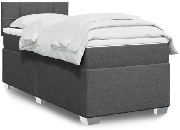 Boxspringbett mit Matratze, Stoff, Viereckige, grauer Fuß, Dunkelgrau, 90x190 cm, true