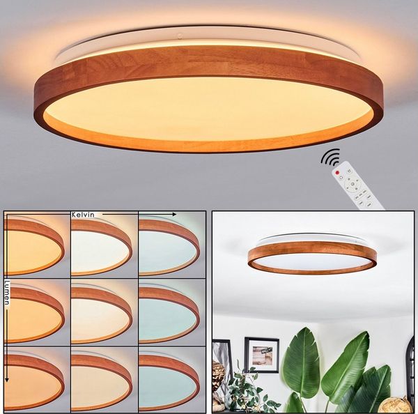 hofstein Deckenleuchte Deckenlampe aus Metall/Holz/Kunststoff in Natur/Braun/Weiß, ohne Leuchtmittel, Leuchte im moderne Design (39,5 cm), CCT einstellbar, Fernbedienung