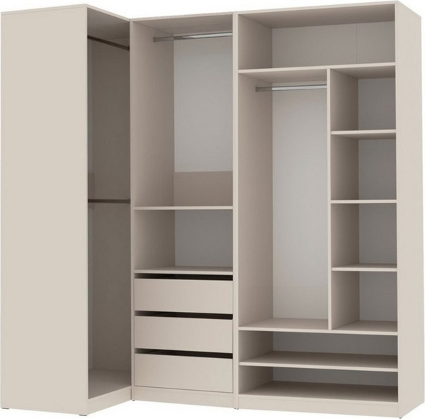 Marmex Möbel TRES SET P Eckkleiderschrank, offener Eckschrank, Einbauschrankset mit offenen Fächern, Kleiderbügelstangen, laminierte Spanplatte, graubeige cashmere, 100/201x206x51 cm