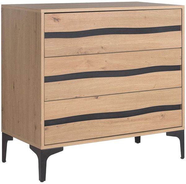 Kommode Melys aus MDF und Metall, modern mit Stahldekor, natur, 3 Schubladen, 80 cm