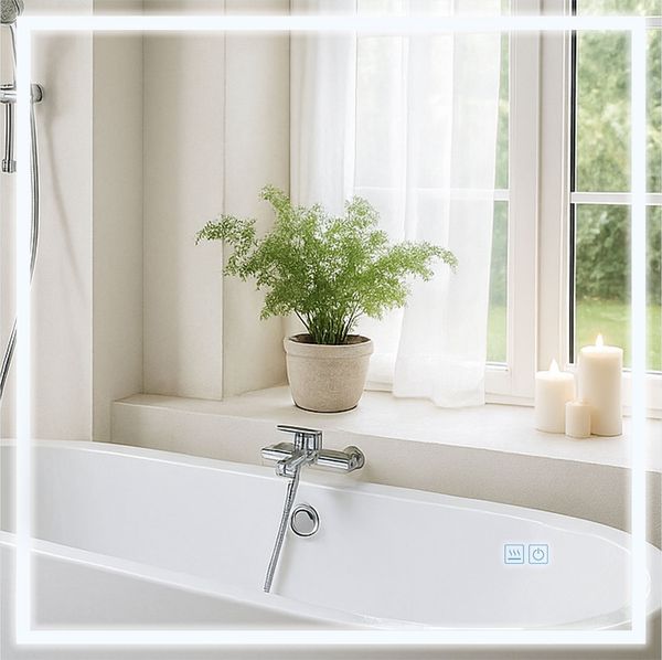 Badspiegel GRAZ 80x80 mit Bluetooth - 80 x 3,5 x 80 cm, Glas, Klarglas | Badezimmerspiegel Wandspiegel