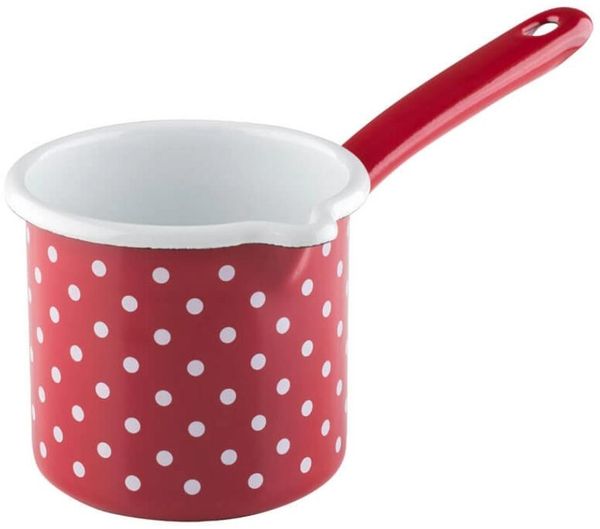 Riess Schnabeltopf aus Emaille mit Stiel 10 cm 0.75 Liter Pünktchen Rot
