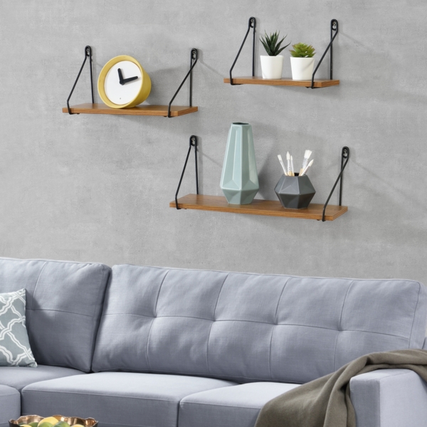 Wandregal Randers 3tlg. verschiedene Größen Dunkler Holzton en. casa