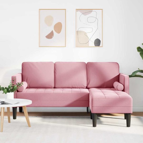 Sofa Set, Wohnzimmer Couch mit Kissen Rosa Polyester