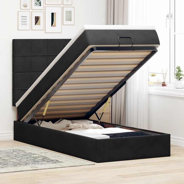 vidaXL Ottoman-Bett mit Matratzen Schwarz 100x200 cm Samt 3313453