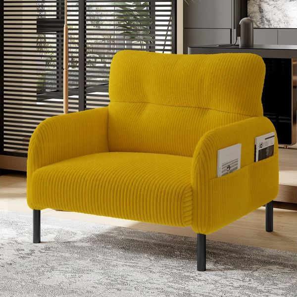 BlingBin Sessel Relaxsessel Polsterstuhl Loungesessel (1-St, Cordstoff, Armlehnen mit Seitentaschen auf beiden Seiten), für Wohnzimmer, Schlafzimmer, Arbeitszimmer, 67 x 75 x 79 cm