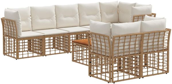 vidaXL Outdoor-Sofagarnitur 9 pcs Natürlich und Cremweiß Polyester 3437516