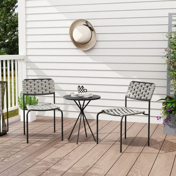 Bistro Set 3-teilig Rattan stapelbare Stühle Tisch Garten Terrasse Balkonmöbel