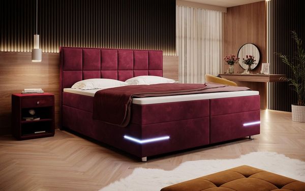 Boxspringbett Lea mit LED (Samt) 140x200 Rot H2