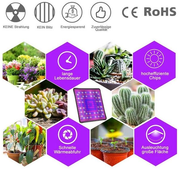 Rosnek Pflanzenlampe Vollspektrum 256 LEDs mit Schalter, Hydroponik & Indoor, Vollspektrum-A, LED fest integriert, Für Setzlinge, Sukkulenten, Gemüse & Blumen, Gewächshaus geeignet