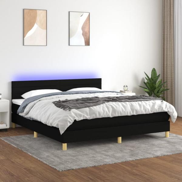 vidaXL Boxspringbett mit Matratze & LED Schwarz 180x200 cm Stoff 3133815