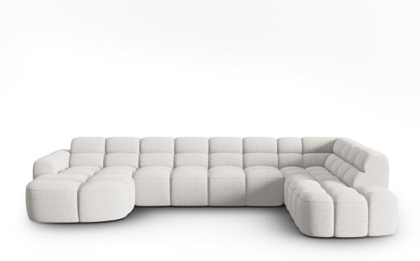 Micadoni Panorama Ecksofa Lisa 7-Sitzer Rechts Strukturierter Stoff Sorella Hellgrau