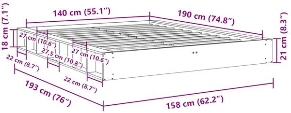 vidaXL Massivholzbett ohne Matratze 140x190 cm Eichenholz 3324132 Bild 11