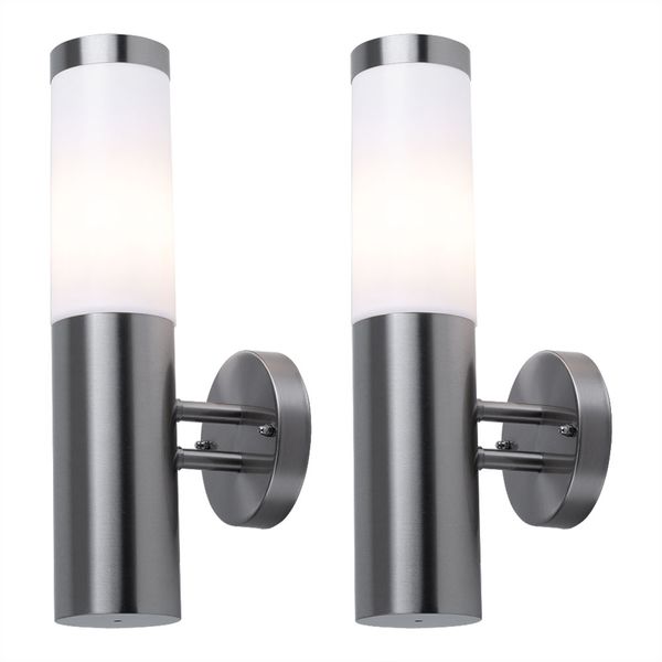 2er Set Wandleuchte, Fackel, Edelstahl silber, Höhe 36 cm