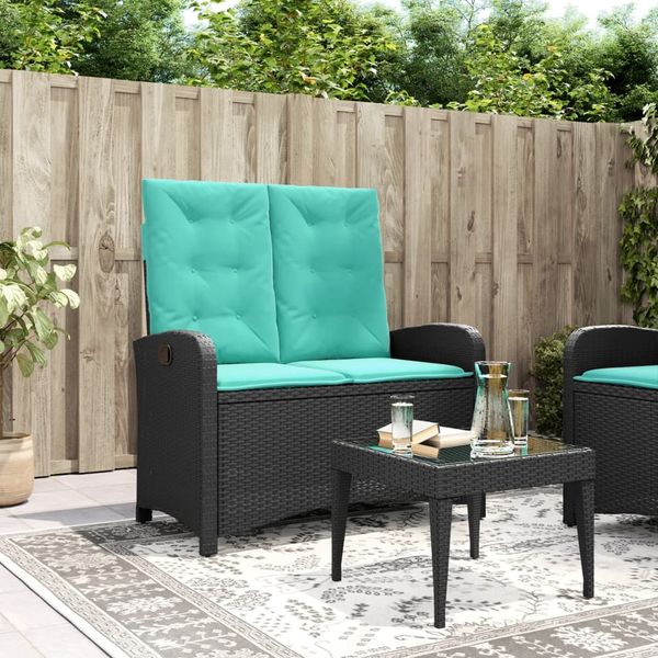 vidaXL Gartenbank Verstellbar mit Kissen Schwarz Poly Rattan 368224