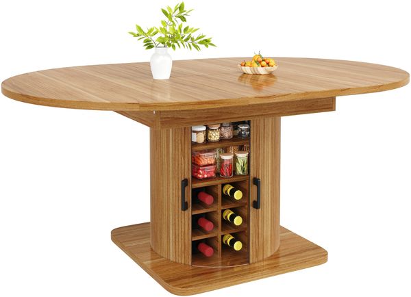 Merax Ausziehbarer Esstisch mit Stauraum, multifunktionaler Tisch mit herausnehmbaren Einlegeböden, platzsparender Küchentisch, MDF Tischplatte, Dunkelbraun Bild 10