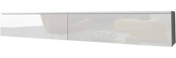 TV-Lowboard Stone 180, ohne Beleuchtung, Farbe: Weiß / Weiß Hochglanz