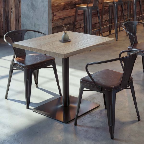 Bistrotisch HWC-H10, Bartisch Thekentisch, Industrial Gastro Metall Ulme Massivholz MVG 70x70cm ~ hellbraun
