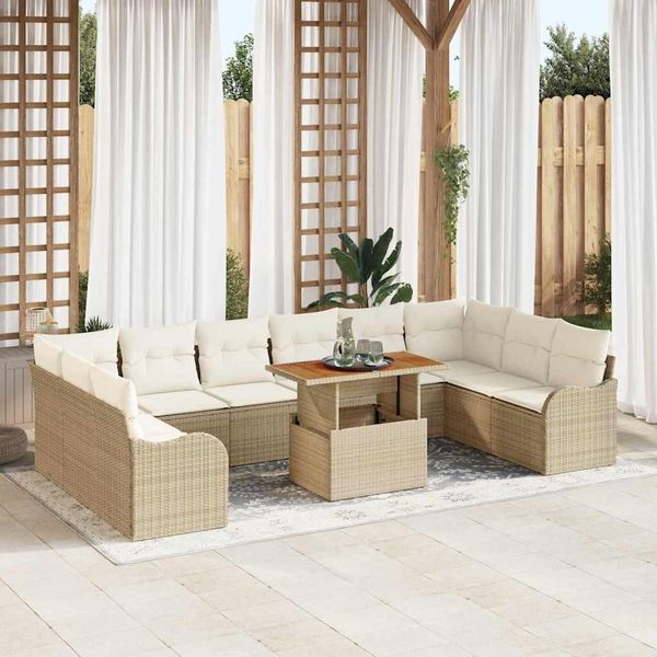 vidaXL Garten-Sofa-Set mit Speicher 11 pcs Beige Poly Rattan 3358248